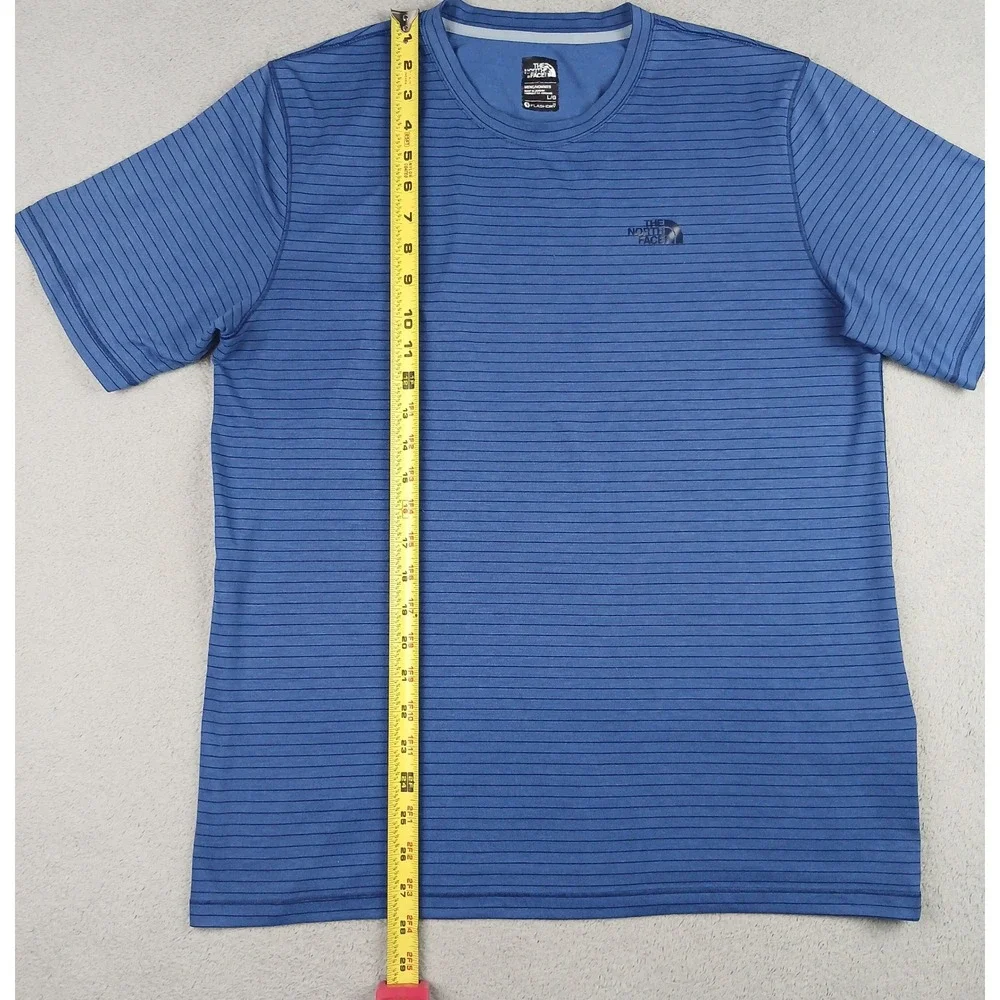 The North Face Shirt Mens Large Blue Striped FlashDry Hiking Active Short Sleeve